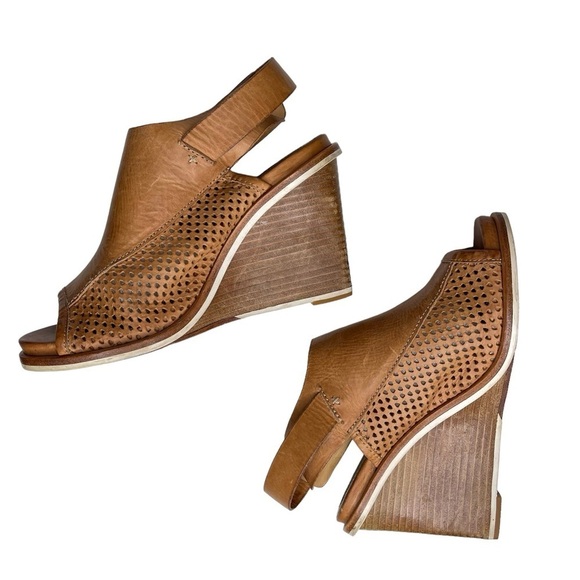 Rag & Bone Pala Wedge Sandals Womens 9 Leather Peep Toe Stacked Wood Heel Brown - Picture 7 of 11